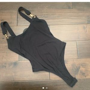 Black and gold buckle bodysuit